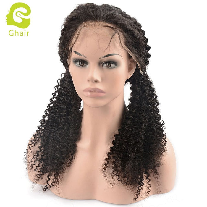 Super Natural human hair kinky curly wig 130% density half lace wig