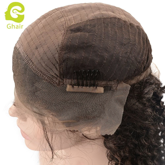 Super Natural human hair kinky curly wig 130% density half lace wig