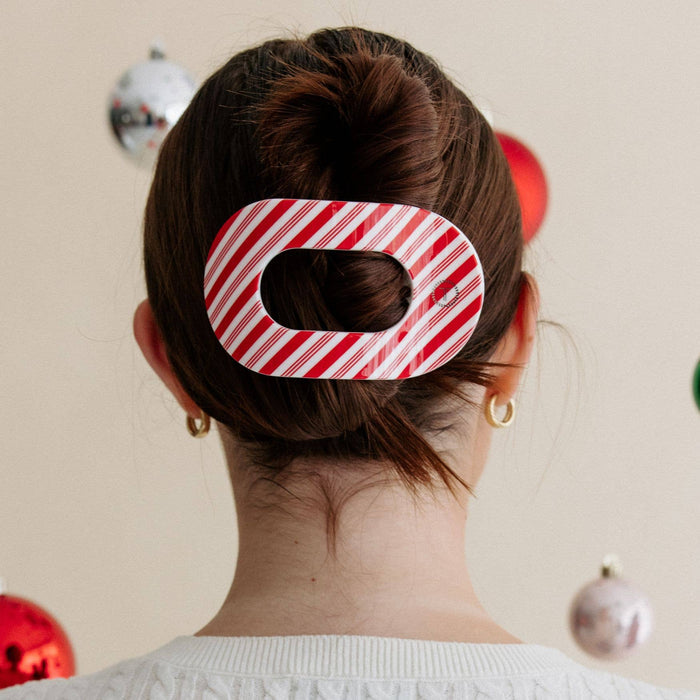 TELETIES - Flat Round Hair Clip | Large | Candy Cane Crush