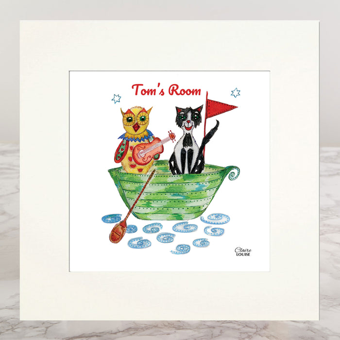 The Owl And The Pussycat Personalised Mounted Print