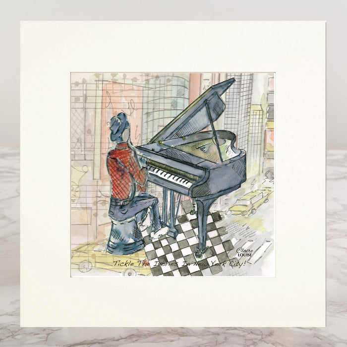 Tickle the Ivories In New York Mounted Print