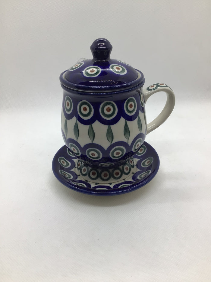 Traditional Peacock Mug w/Infuser and Saucer 12oz