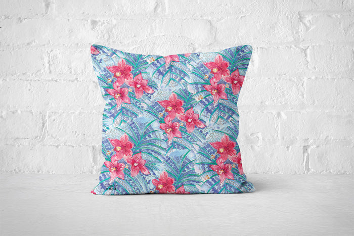 Tropical Hibiscus Cushion (Blue)