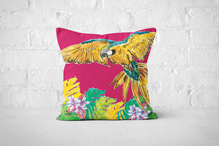 Tropical Parrot Cushion (pink)