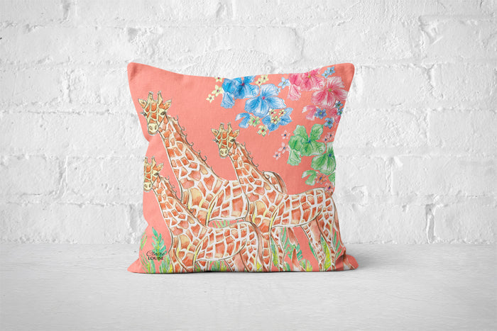 Tropical Peach Giraffes Cushion