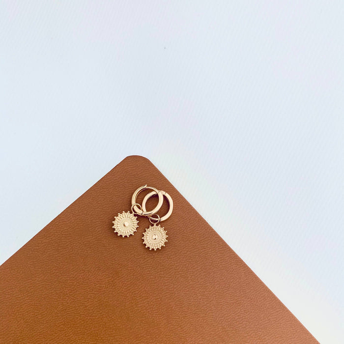 Victoire Collection Gold-Plated Round Sun Pendant Earrings