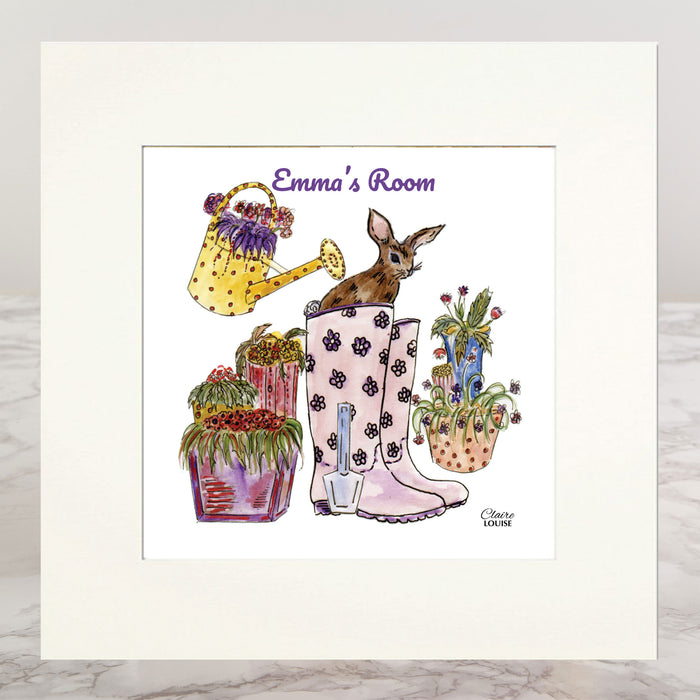 Wellington Boots Personalised Mounted Print