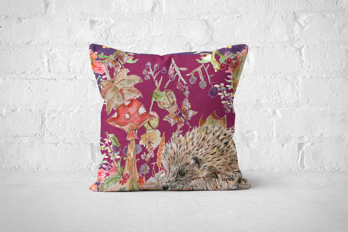 Whimsical Hedgehog Deep Plum Cushion