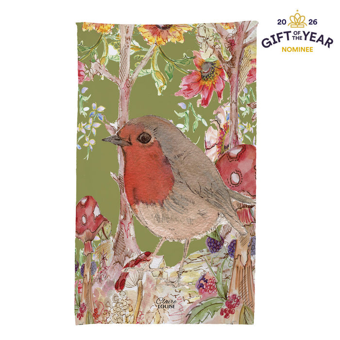 Whimsical Robin Tea Towel