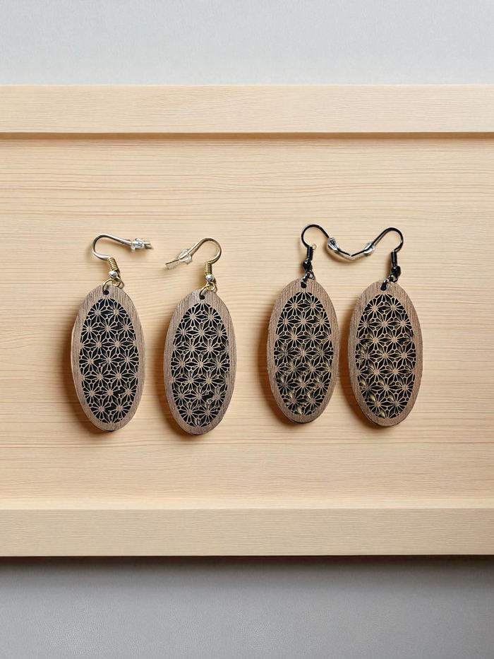 Wooden Oval Flower Earrings by Mobile Bay Woodworking