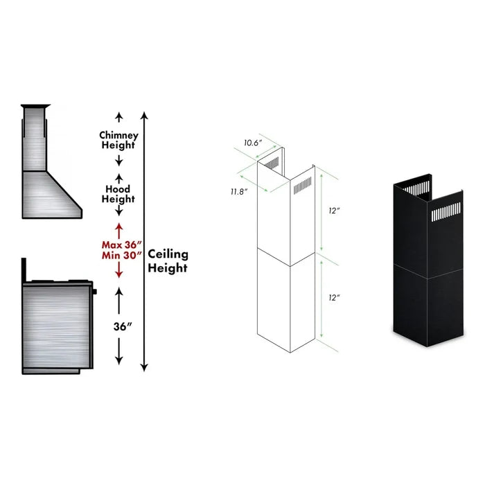 ZLINE 2-12" Short Chimney Pieces for 7 ft. to 8 ft. Ceilings (SK-BSKEN)09K