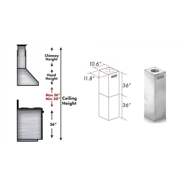 ZLINE 2 Piece Chimney Extension for 10' - 12' Ceiling, 2PCEXT - GL9i - Farmhouse Kitchen and Bath