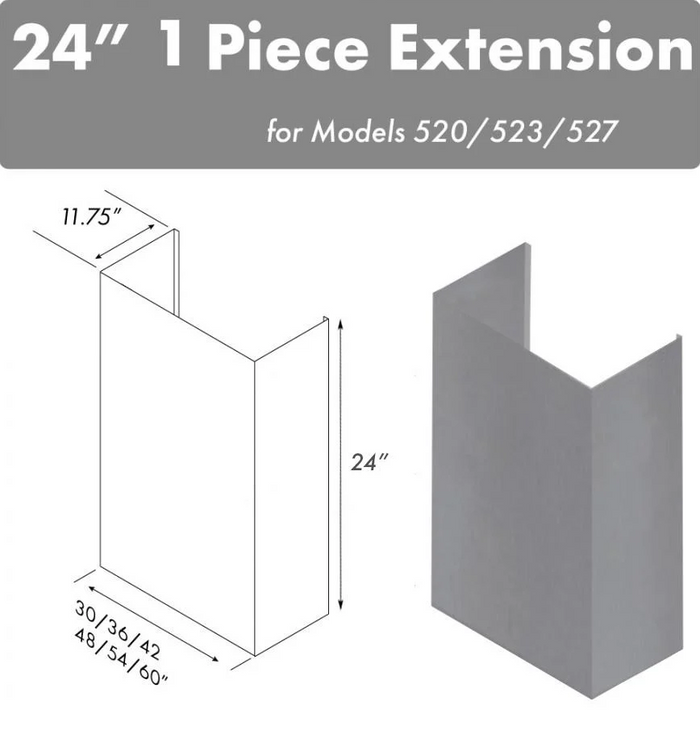 ZLINE 24" Chimney-60" Under Cabinet Hoods, 520/523/527-60-2FTEXT09K