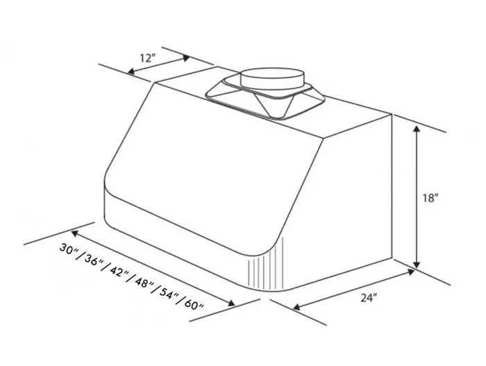 ZLINE 24" Chimney-60" Under Cabinet Hoods, 520/523/527-60-2FTEXT09K