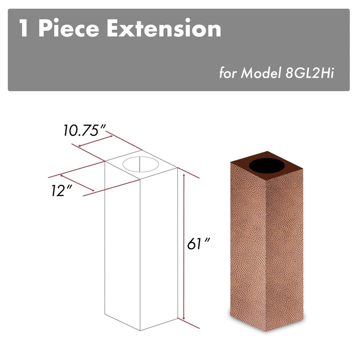 ZLINE 61" Hand Hammered Copper Finished Chimney Extension, 8GL2Hi-E - Farmhouse Kitchen and Bath