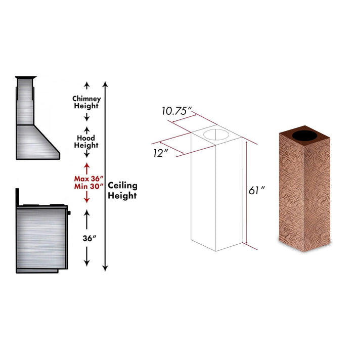 ZLINE 61" Hand Hammered Copper Finished Chimney Extension, 8GL2Hi-E - Farmhouse Kitchen and Bath