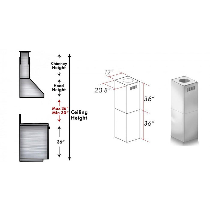 ZLINE Chimney Extension for 10' - 12' Ceiling, 2PCEXT - 697i/KECOMi - Farmhouse Kitchen and Bath